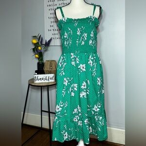 Draper James Green an White Floral Spaghetti Strap Dress Size Large